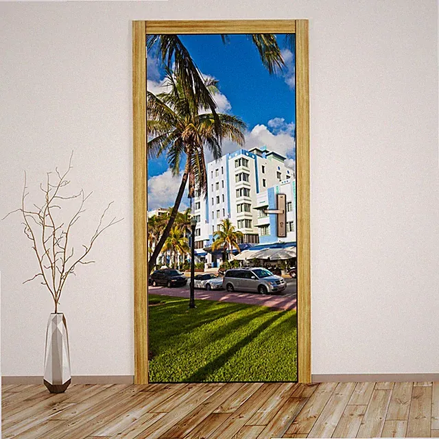 Türposter Klebefolie Türtapete selbstklebend Häuser im Art Déco Stil Süd Miami