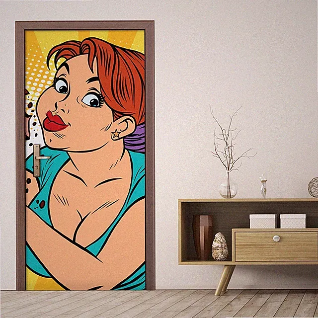 Türposter Türaufkleber Türtapete selbstklebend Modern Frau isst Muffin Pop Kunst