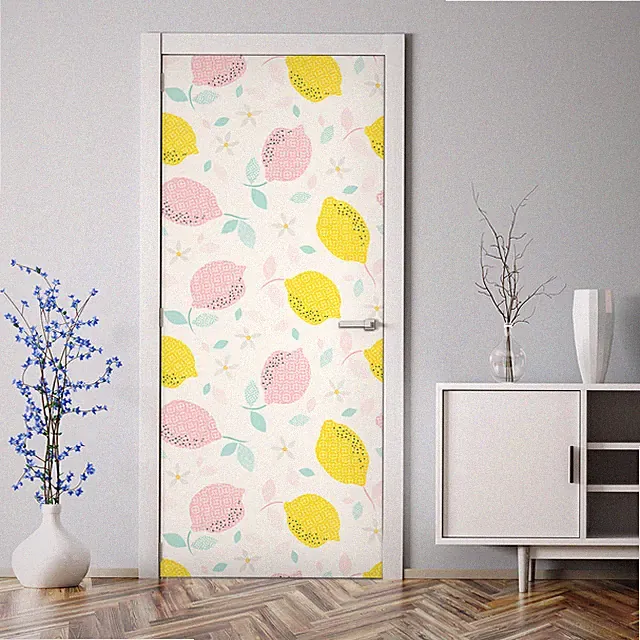 Türtapete selbstklebend Klebefolie Türposter Türaufkleber Zitrone mit Blumen