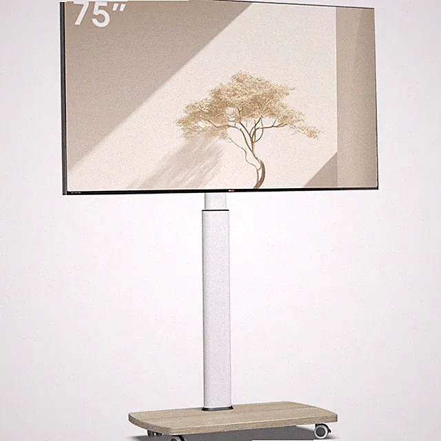 TV Bodenständer Rollbar mit Holzregal, TV Ständer mit Rollen für 43-75 Zoll