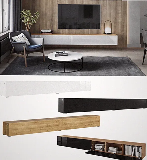TV Hängeboard Lowboard Schrank Board in Hochglanz/ Matt 280 cm (2 x 140cm) Länge