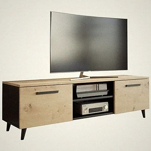 TV-Kommode Bergen 120x40x55 cm Eiche Artisan Schwarz | 2 Türen | Modern