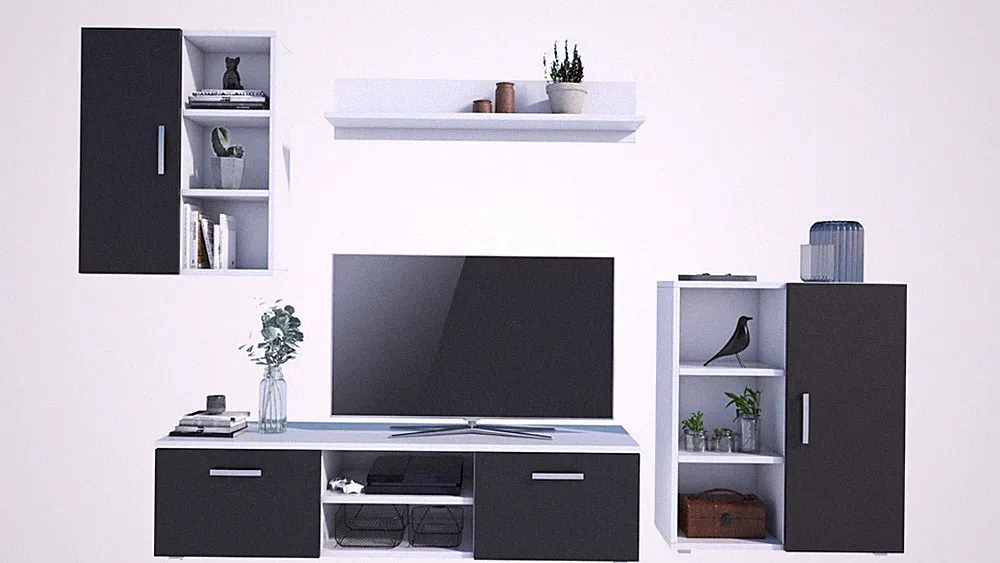 TV-Kommode Ikar in Weiß/Schwarz – Modernes Wohnwand-Set