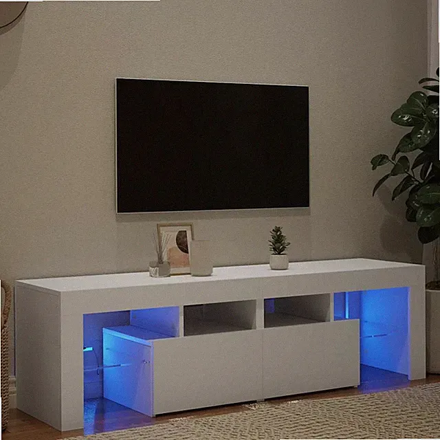 TV Lowboard 140cm mit LED Beleuchtung Glasfront Modern