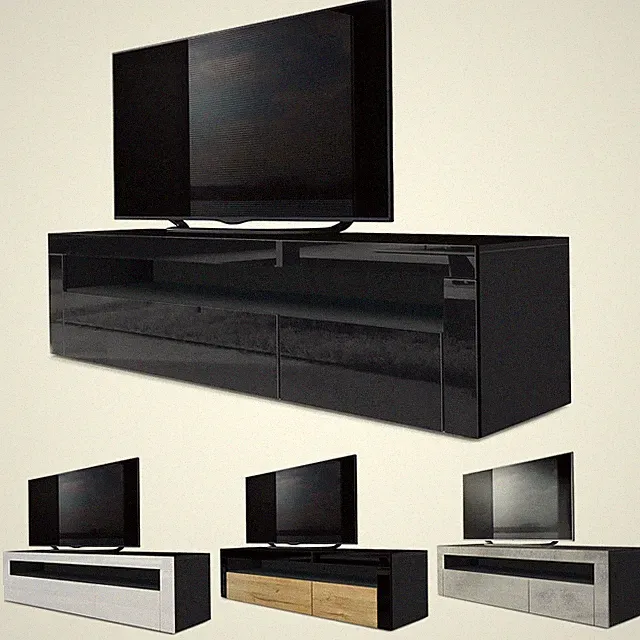 TV Lowboard Board Schrank Tisch Möbel Valencia Schwarz - Hochglanz & Naturtöne