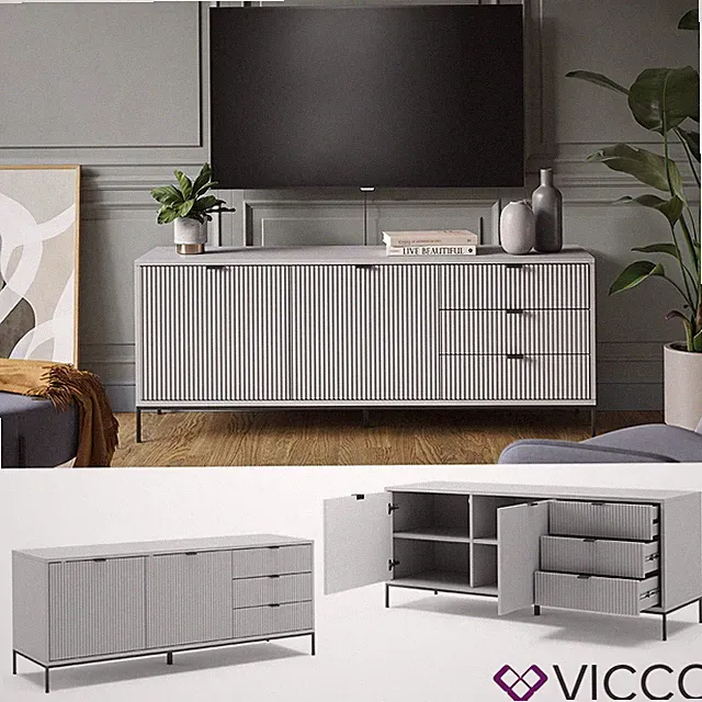 TV-Lowboard Eliza, Grau 150 x 42 cm, Fernsehtisch, Wohnzimmer, modern Vicco