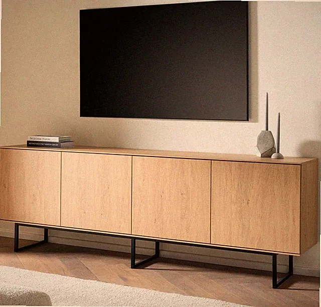 TV Lowboard Flat-TV Unterschrank Eiche 200 cm Push-Open Komforthöhe 70 cm Breda
