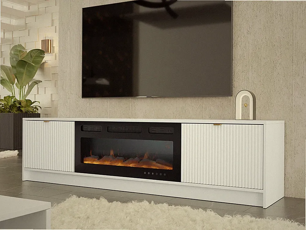 TV-Lowboard Frejane EF mit Kamin RTV-Tisch Fernsehschrank Fernsehstand M24