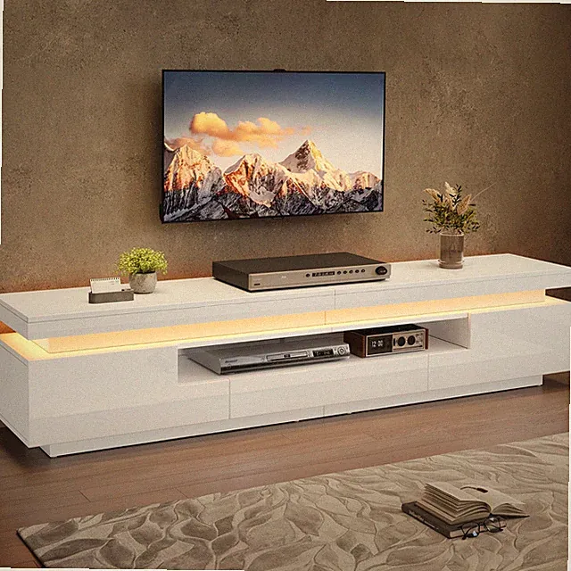 TV Lowboard Schrank Hochglanz Fernsehschrank Board mit LED Beleuchtung Schublade