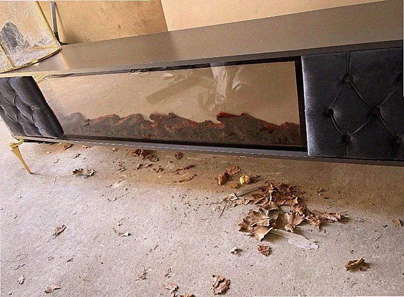 TV-Lowboard Schwarz rechteckig 161–200 cm mit Glastür & gepolsterter Tür + Licht
