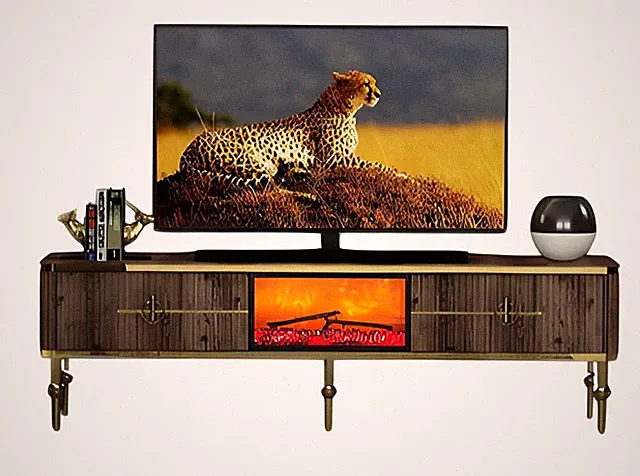 TV Lowboard Sideboard Wohnzimmerschrank Dekokamin Minimalistisch Stilvoll