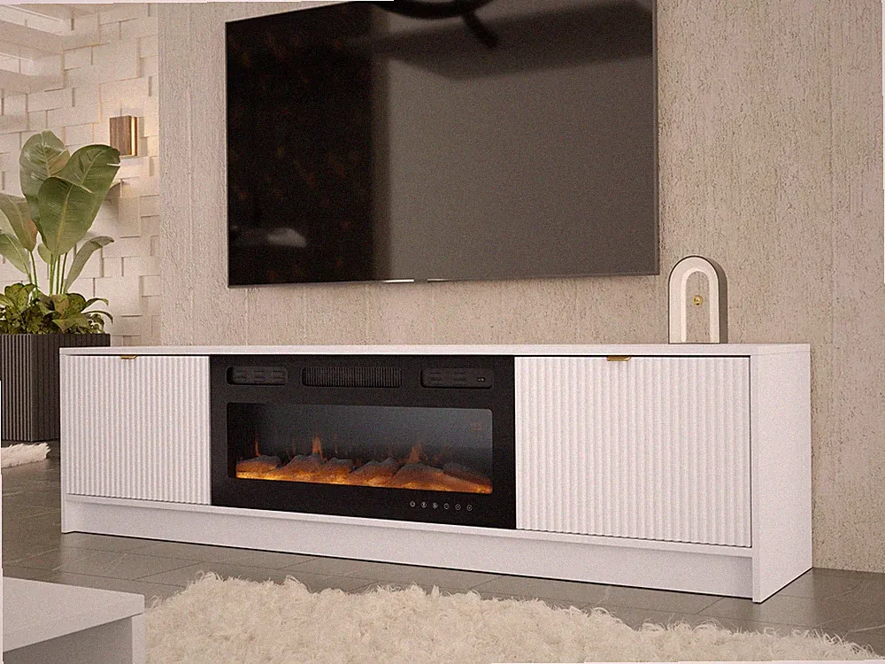 TV-Lowboard Tireno EF mit Kamin RTV-Tisch Fernsehschrank Fernsehstand Modern M24