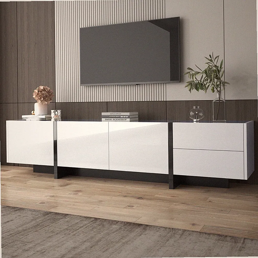TV Lowboard TV Schrank Modern Hochglanz Weiß Fernsehschrank Board Wohnzimmer 190