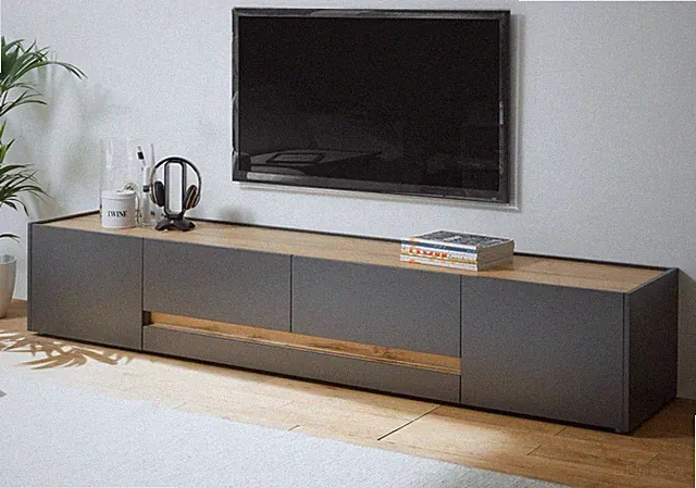 TV Lowboard Unterteil Fernsehtisch grau matt Eiche Wotan 220 x 40 cm Center