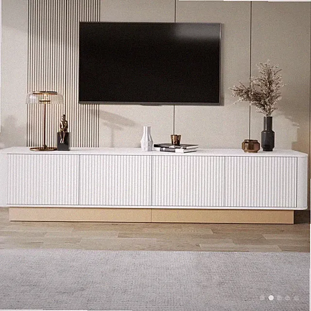 TV-Lowboard Weiß 200x40x47,5 cm, 3 Türen, mit Regalen, modern