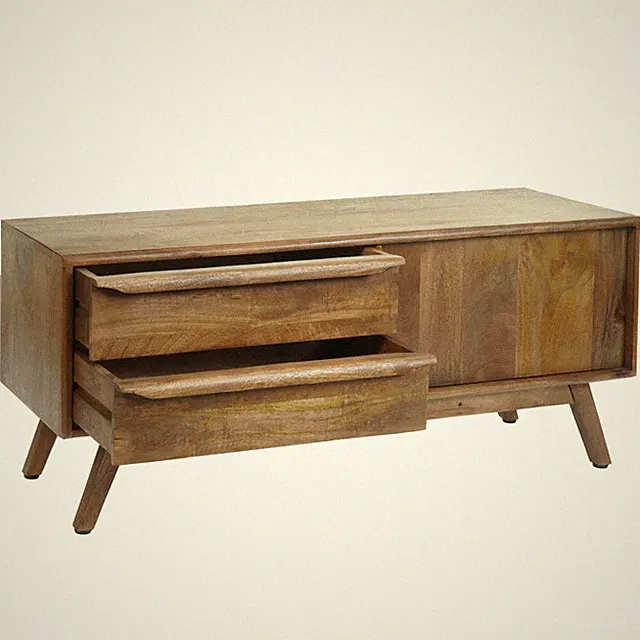 TV-Rack HWC-L96, Fernsehtisch Lowboard, Schubladen Massiv-Holz Mango 46x110x35cm