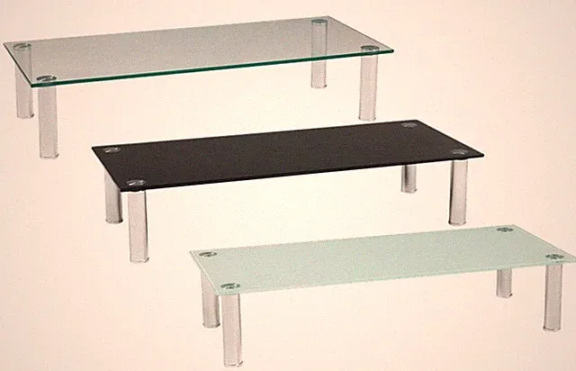 TV Regal Glas 3 ver. Farben/Größen - Aluminiumfüße Fernsehtisch Bildschirmstand