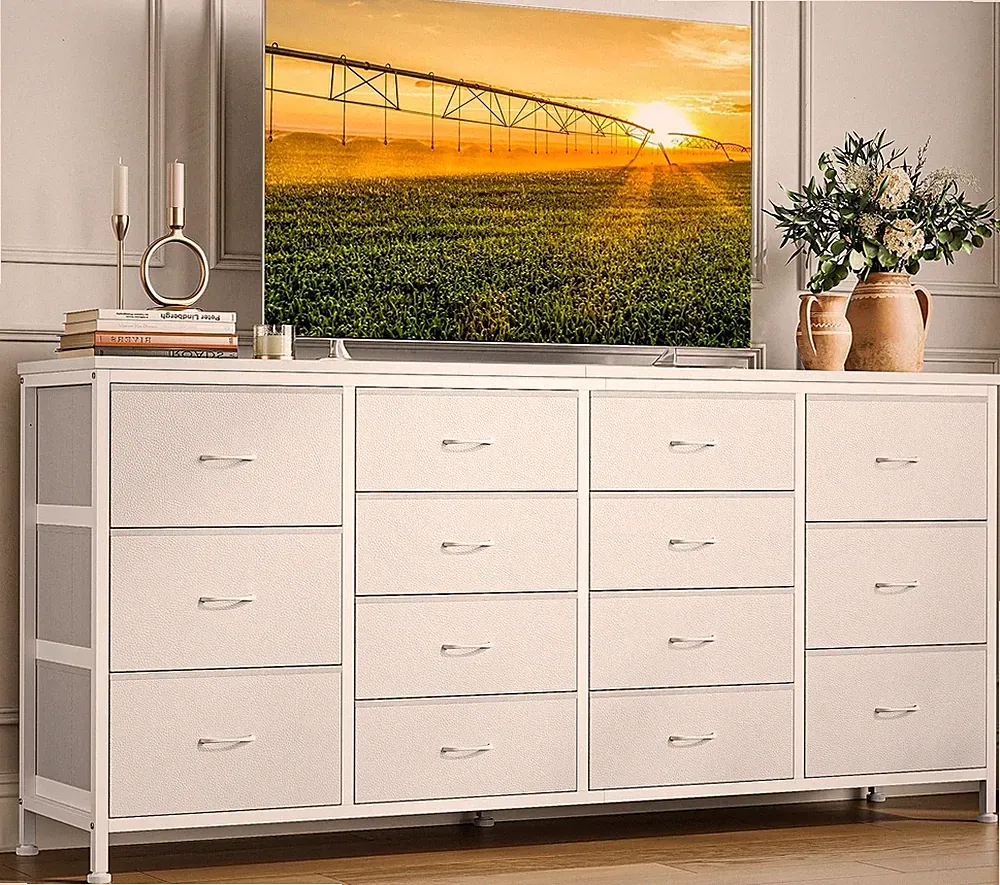 TV Schrank 160*75*35cm Mit Integrierten Steckdosen&14 Schubladen Kommodenschrank