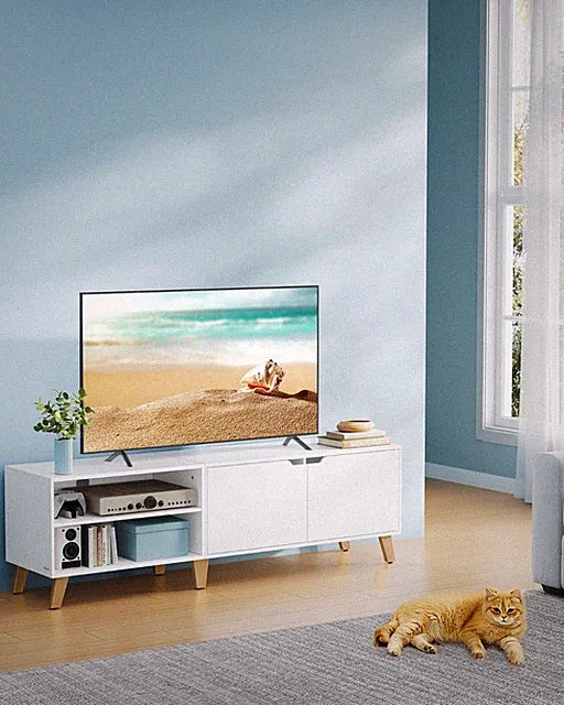 TV-Schrank, Fernsehtisch mit 2 Türen, 160 cm lang, verstellbare Ablagen