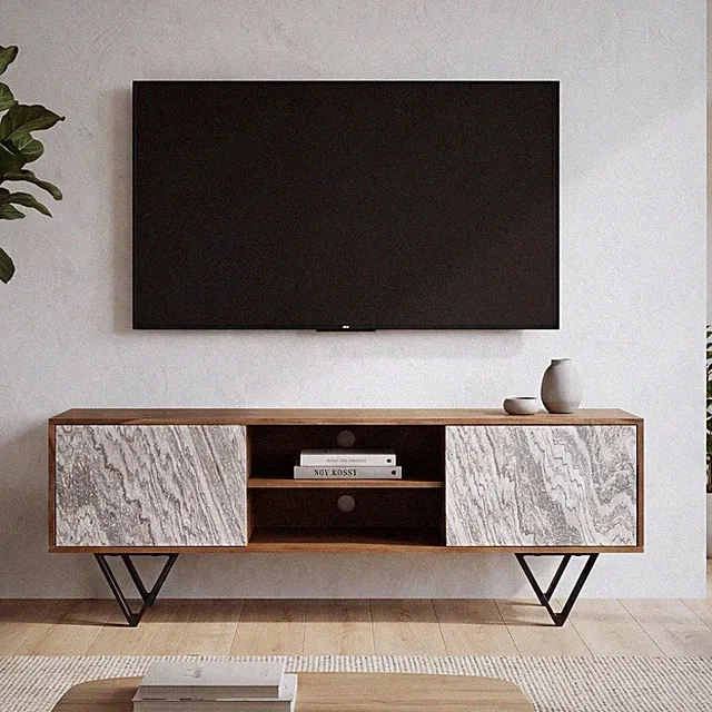 TV Schrank FineBuy Lowboard 150 cm Holz Massiv Fernsehkommode Fernsehschrank