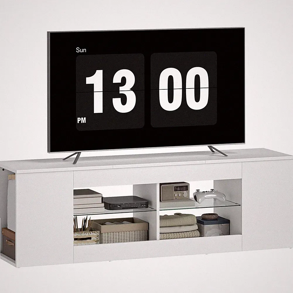 TV Schrank Lowboard 140 cm lang für Fernseher bis zu 65 Zoll, Weiß Refurbished