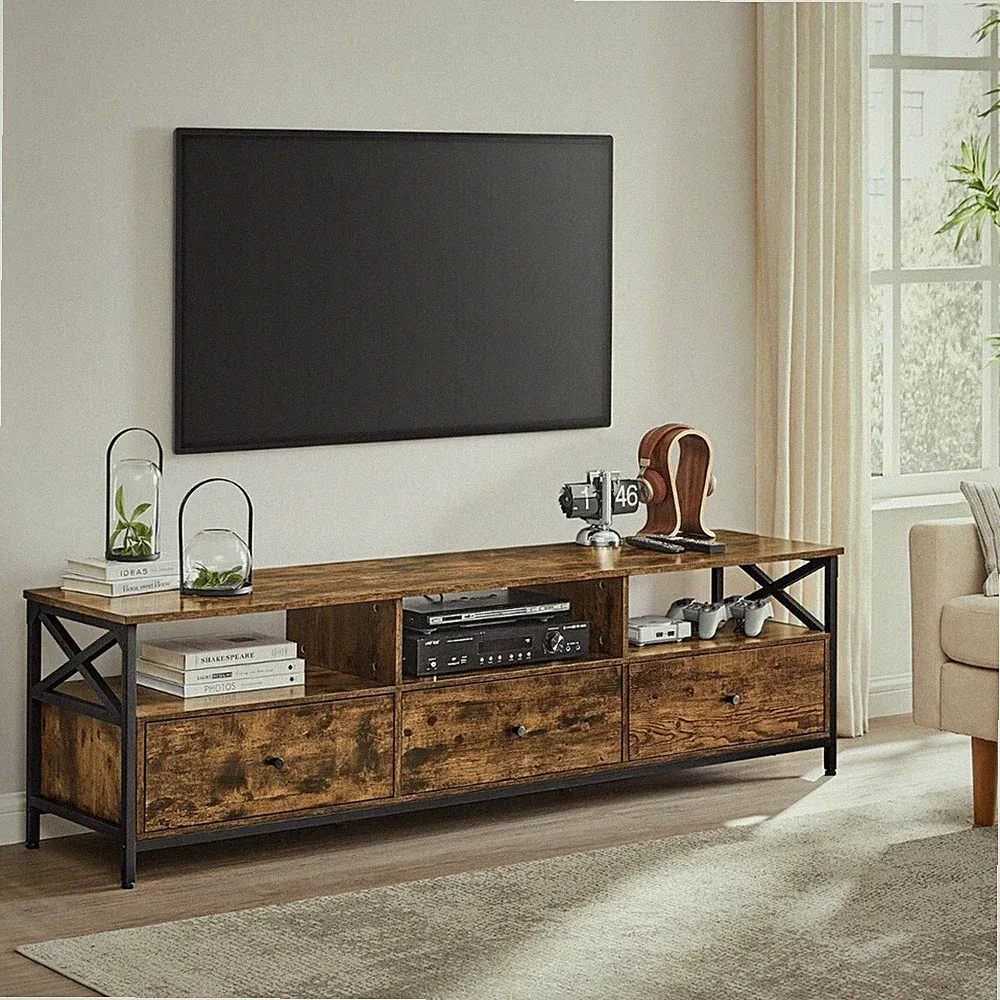 TV-Schrank Lowboard Fernsehtisch Fernsehschrank mit 3 Schubladen Stahlgestell
