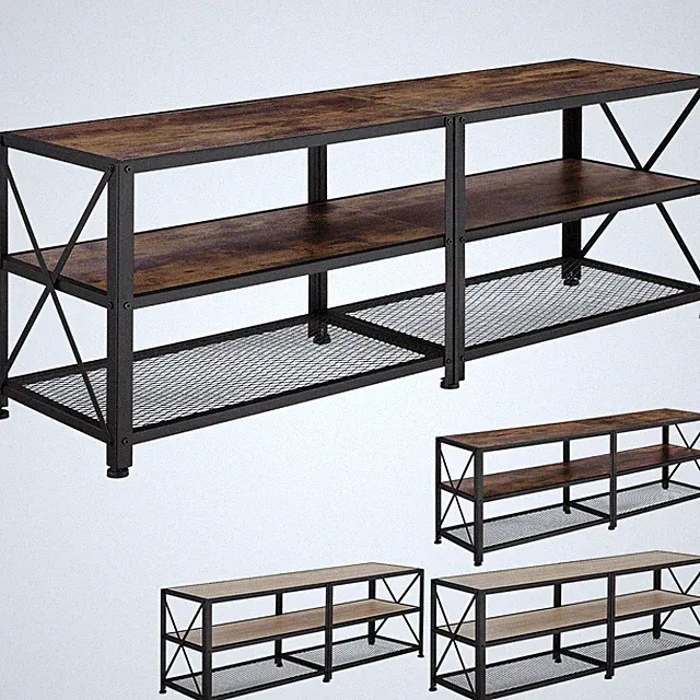 TV Schrank Lowboard TV-Regal Fernsehtisch offen Holz + Metall Industrie Design