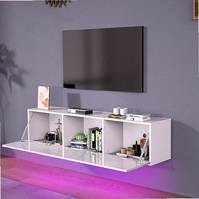 TV Schrank mit LED-Beleuchtung Hochglanz Hängend/Stehend Lowboard 140cm Weiß