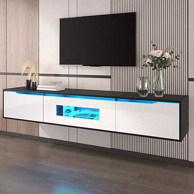 TV Schrank mit LED Farbwechsel Licht Hochglanz Hängend/Stehend Lowboard 180cm We
