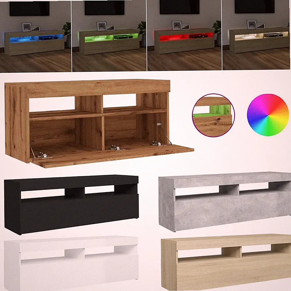 TV-Schrank mit LED Leuchten Holzwerkstoff Lowboard Möbel Unterschrank TV Board