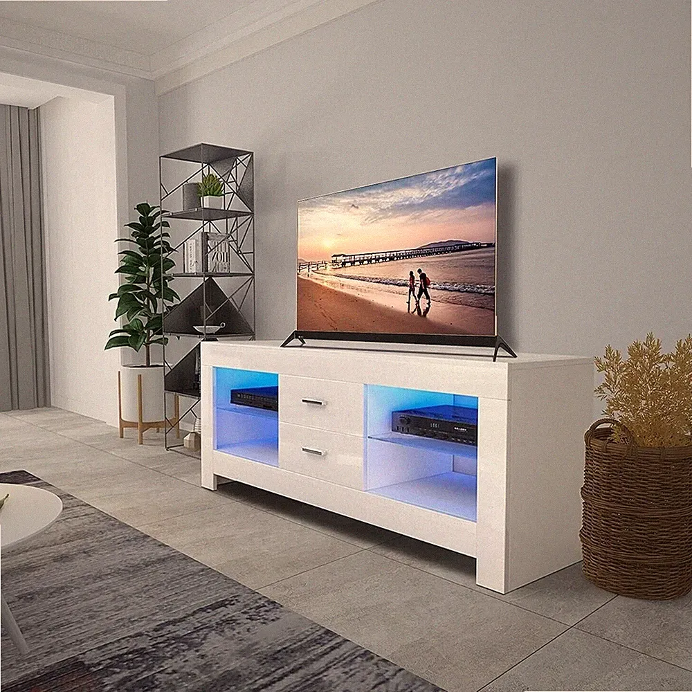 TV Schrank mit LED Leuchten Lowboard TV Möbel Fernsehschrank Fernsehtisch 130cm