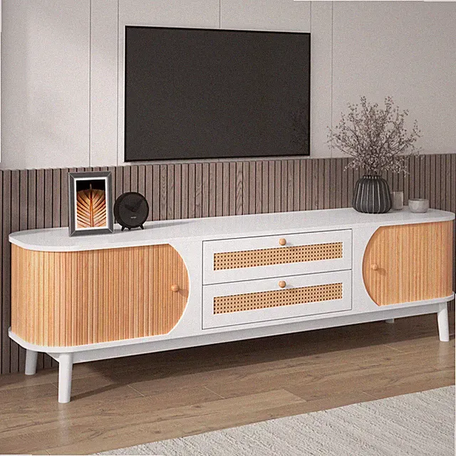 TV-Schrank Ständer Lowboard Fernsehschrank mit Rattanseiten Landhausstil 170cm