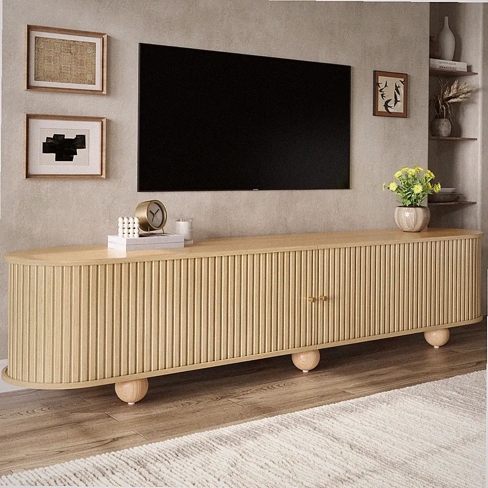 TV Schrank TV Möbel Lowboard Fernsehschrank mit Vertikal Geriffelte Schiebetüren