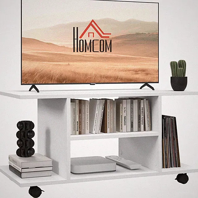 TV Ständer weiß 80x40x32,5cm Spanplatte 3-stufiges Regal auf feststellbaren Rollen