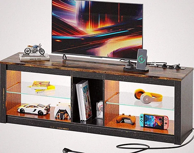TVSchrank mit Steckdosen, Lowboard für 65 Zoll & kleinere TVs, 140 x 35 x 47...