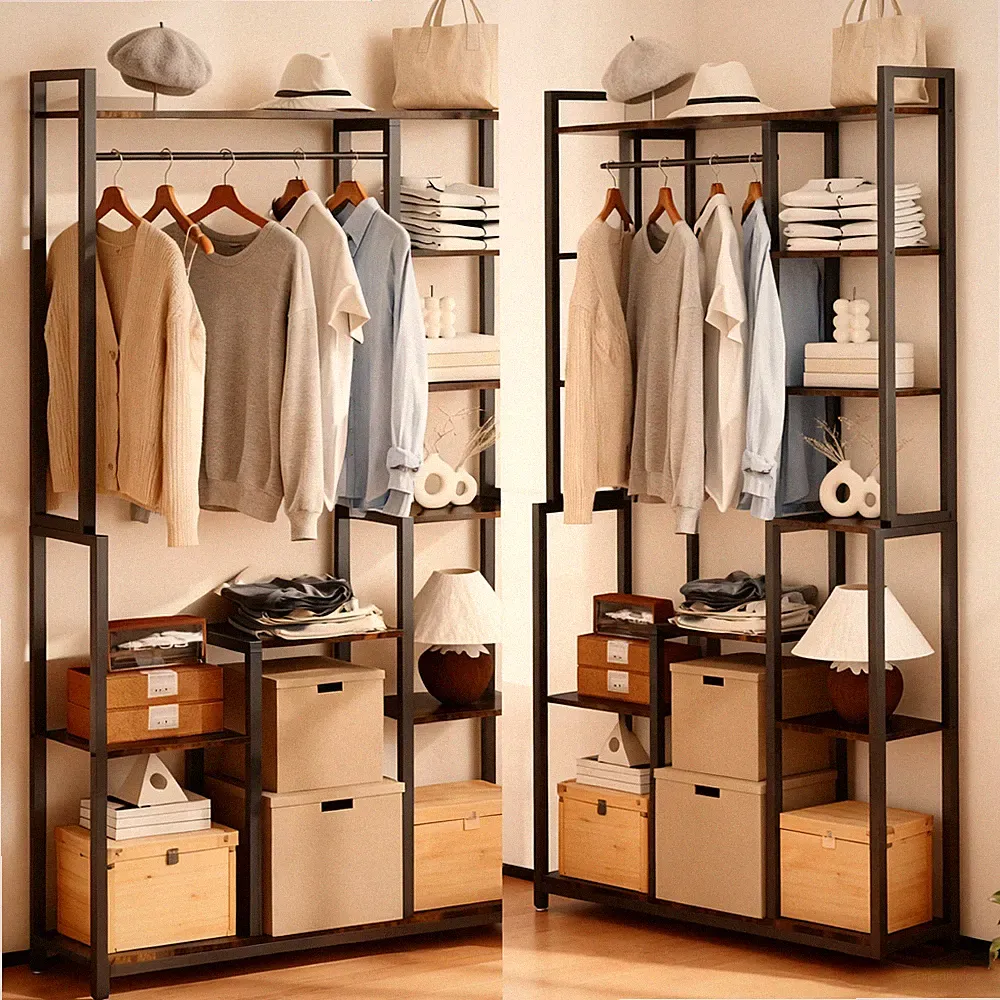 UNHO Extra Groß Metall Kleiderschrank Offen Kleiderständer mit Stange Garderobe