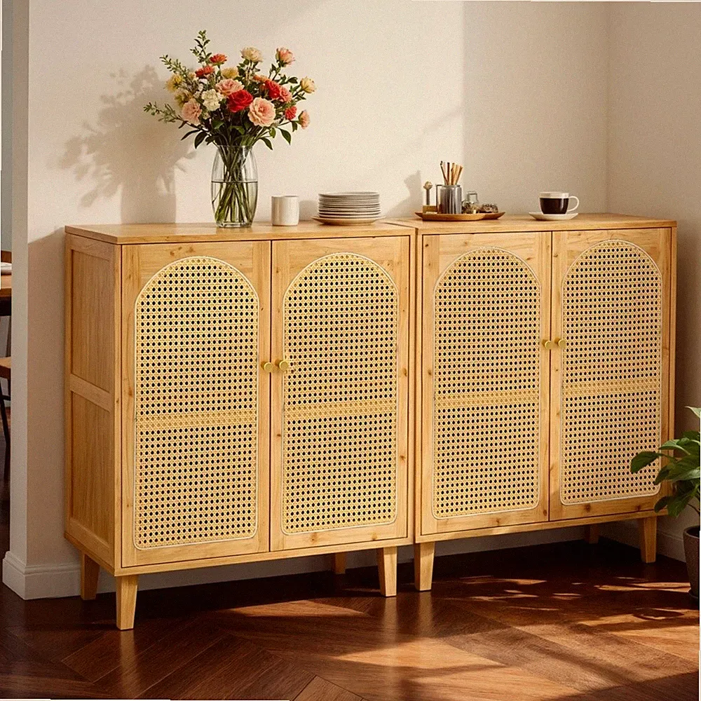 UNHO Sideboard Kommode Anrichte Schrank Wohnzimmerschrank Bambus 82x75cm 2 Türen