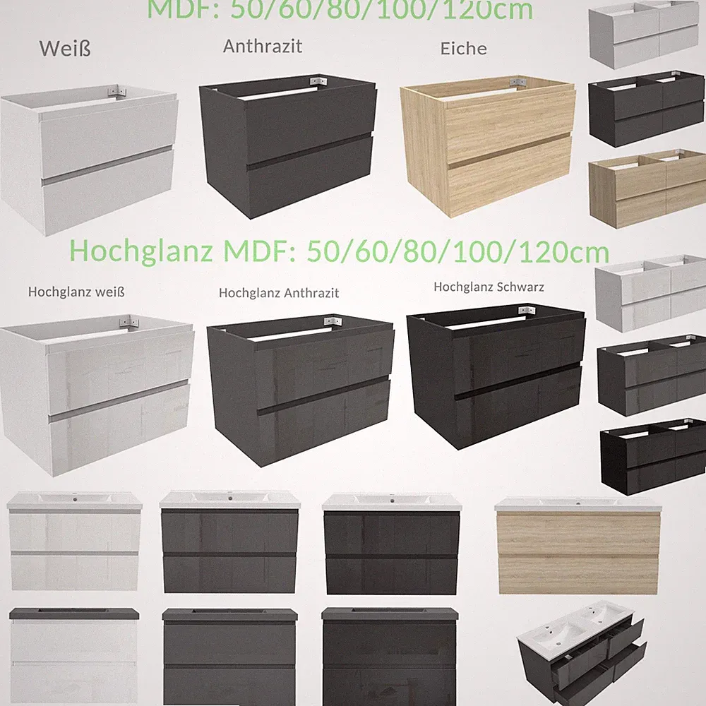 Unterschrank Badmöbel mit oder ohne Waschbecken Waschtisch50/60/80/100/120cm MDF