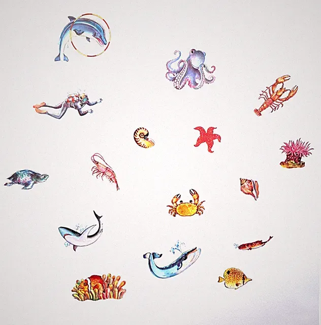 Unterwasserwelt Meer Hai Sticker Aufkleber Delphin Wal Fische Muschel Seestern