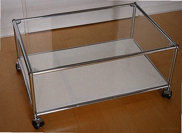 USM Haller Tisch, Glastisch, 77x52x32, weiß, GLAS, Rollen