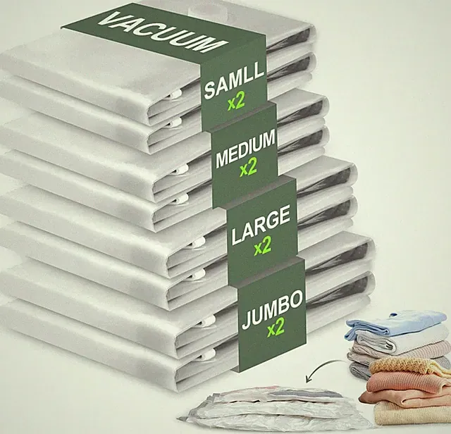 Vacbird Vakuumbeutel für Kleidung, 8 Stück (2 Jumbo, 2 Groß, 2 Mittel, 2 Kl