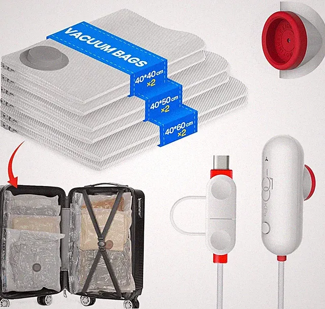 Vakuumbeutel Kleidung mit USB-Pumpe, 6 Stück Vacuum Bags for Clothing (2X 40 *