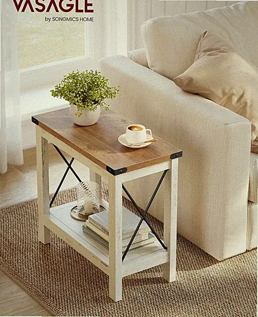 VASAGLE 2-stufiges Sofa schmaler Beistelltisch, stabiler Nachttisch mit Abschluss, braun