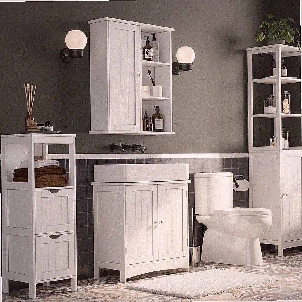 VASAGLE Badezimmermöbel Badschrank Hängeschrank Wandschrank Regal Badmöbel Weiß