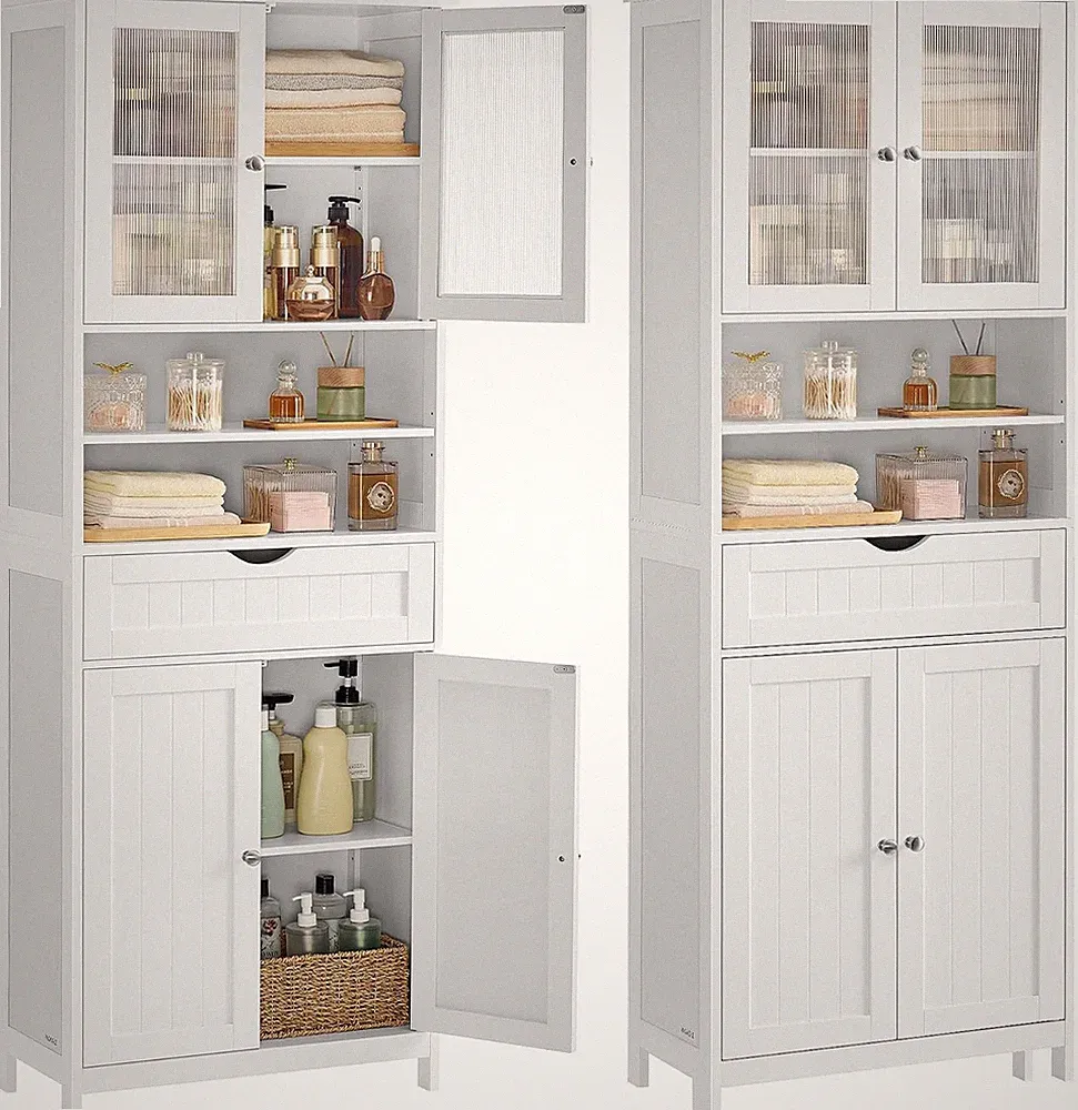 VASAGLE Badezimmerschrank BBC768W01 Wolkenweiß 2 Schrän