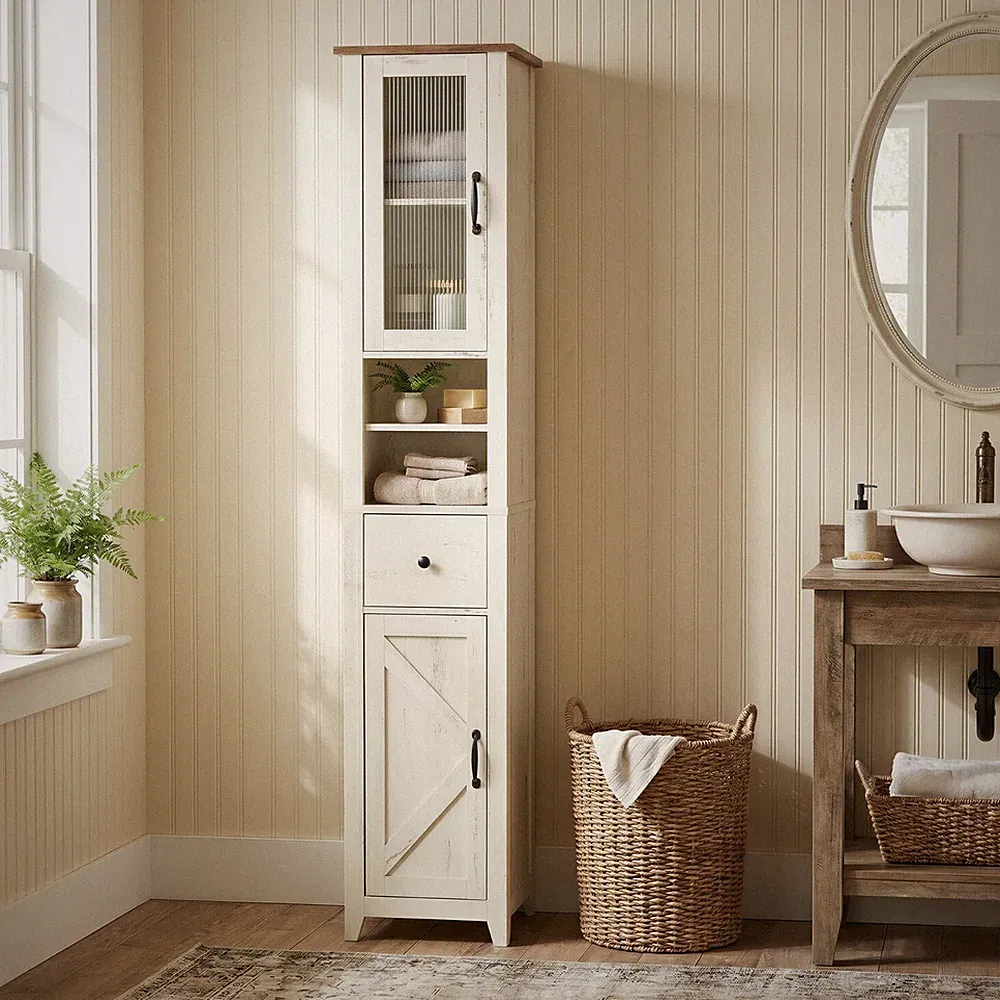 VASAGLE Badezimmerschrank im Landhausstil, Badschrank schmal, Badmöbel