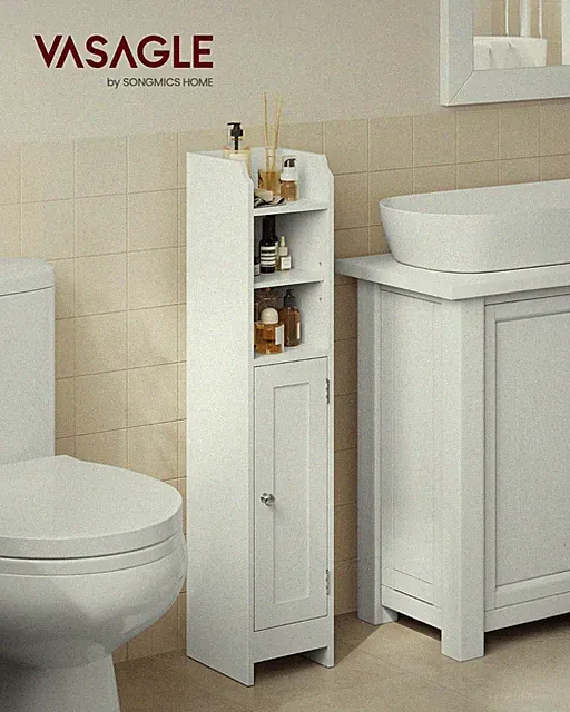 VASAGLE Badezimmerschrank klein, Badschrank schmal, stehend, mit Tür und Regal