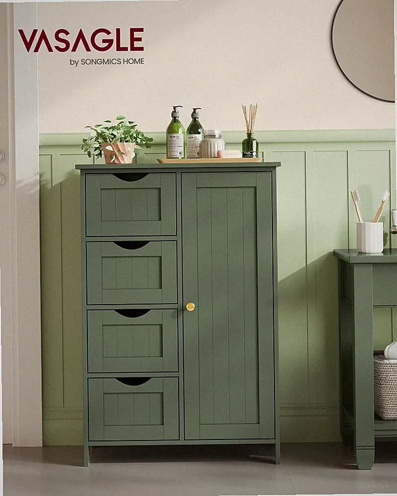 VASAGLE Badezimmerschrank, schmaler Badschrank, Beistellschrank, Kommode