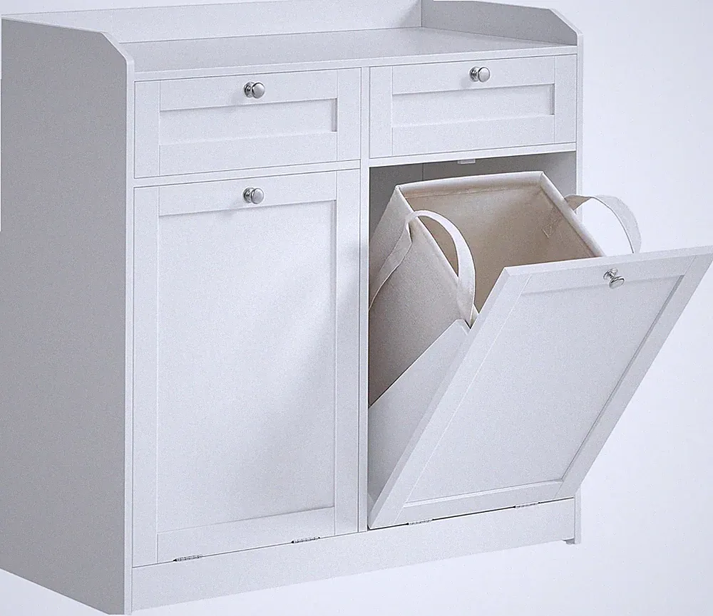 VASAGLE Badschrank Mit Wäschekörbe, Wäscheschrank, Badezimmerschrank Mit 2 Schub
