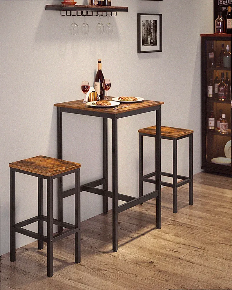 VASAGLE Bartisch mit Barhocker-Set, Esstisch mit 2 Stühlen, Küchentisch klein